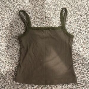 Olive Green Lace Trim Tank Top